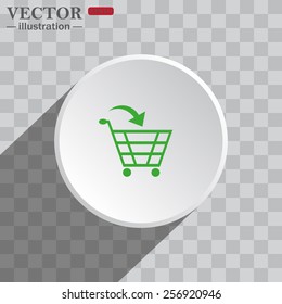 White circle on a gray background with shadow. icon,    put in shopping cart , vector illustration, EPS 10