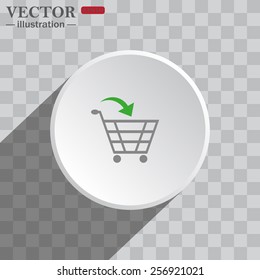 White circle on a gray background with shadow. icon,    put in shopping cart , vector illustration, EPS 10