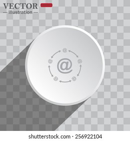 White circle on a gray background with shadow. icon,   Internet e-mail, vector illustration, EPS 10