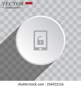 White circle on a gray background with shadow. icon,   phone is unlocked, vector, EPS 10