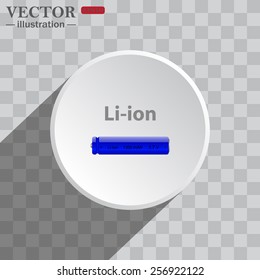 White circle on a gray background with shadow. icon,   li-ion battery , vector illustration, EPS 10
