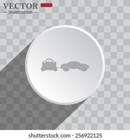 White circle on a gray background with shadow. icon,   trailer, car, suitcase on wheels , vector illustration, EPS 10