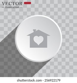 White circle on a gray background with shadow. icon,   House with Heart Icon, vector illustration, EPS 10