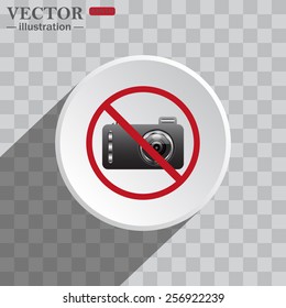 White circle on a gray background with shadow. icon,   photo camera, vector illustration, EPS 10
