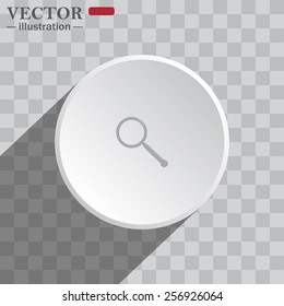 White circle on a gray background with shadow. icon,   Magnifying glass. Search , vector illustration, EPS 10