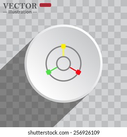 White circle on a gray background with shadow. icon,   GPS navigation,  vector illustration, EPS 10