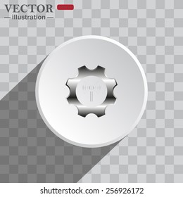 White circle on a gray background with shadow. icon,   Toothed setting controls via wi-fi network, vector illustration, EPS 10