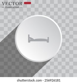 White circle on a gray background with shadow. icon,   bed.  Vector illustration EPS 10