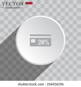 White circle on a gray background with shadow. icon,   Discount label, vector illustration, EPS 10