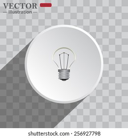 White circle on a gray background with shadow. icon,   lamp, incandescent bulb, vector illustration, EPS 10