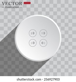White circle on a gray background with shadow. icon,   Indicator lights on the car dashboard, dipped beam, main beam, fog lights, brake, rear fog lights. vector illustration, EPS 10