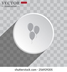 White circle on a gray background with shadow. icon,   Balloon sign icon. Birthday air balloon with rope or ribbon symbol.  Vector illustration, EPS 10