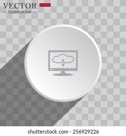 White circle on a gray background with shadow. icon,   cloud storage on the computer, vector illustration, EPS 10