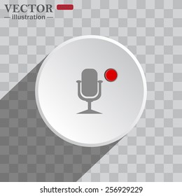 White circle on a gray background with shadow. icon,   Microphone. Voice recording, vector illustration, EPS 10