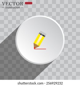 White circle on a gray background with shadow. icon,   yellow pencil, vector, EPS 10