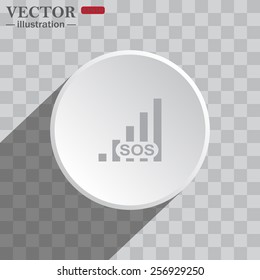 White circle on a gray background with shadow. icon,   no signal, poor signal strength, signal strength indicator, vector illustration, EPS 10
