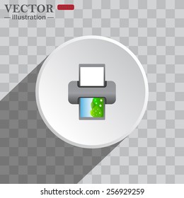 White circle on a gray background with shadow. icon,   color photo printer, vector illustration, EPS 10