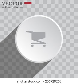White circle on a gray background with shadow. icon,   Shoping basket , vector illustration, EPS 10
