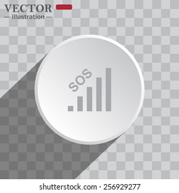 White circle on a gray background with shadow. icon,   no signal, poor signal strength, signal strength indicator, vector illustration, EPS 10
