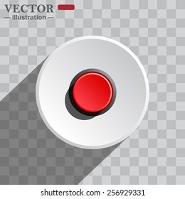 White circle on a gray background with shadow. icon,   Red button start, stop. Vector illustration, EPS 10