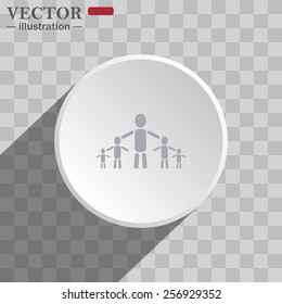 White circle on a gray background with shadow. icon,   kids silhouette family , vector illustration, EPS 10