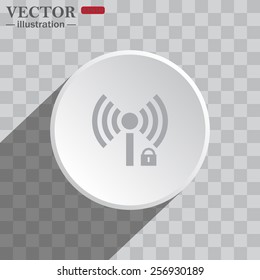 White circle on a gray background with shadow. icon,   Wireless network access is closed, locked, vector illustration, EPS 10