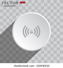 White circle on a gray background with shadow. icon,   Wireless network access is open, unlocked , vector illustration, EPS 10
