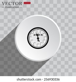 White circle on a gray background with shadow. icon,   Calendar 2015  stylized clock with figures for the calendar business wall. Vector illustration, EPS 10 