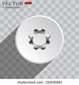 White circle on a gray background with shadow. icon,   Cog Settings , vector illustration, EPS 10