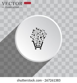 White circle on a gray background of a chessboard.  Shadow.  Set of icons. Put into shopping cart. Great buy. Cart of goods, web icon. vector design