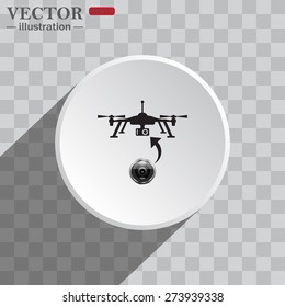 White circle on a gray background of a chessboard.  Shadow. Quadrocopter. icon. vector design