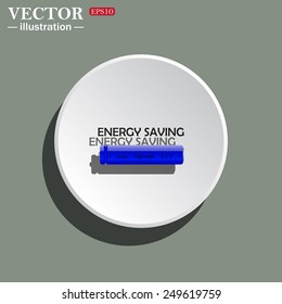 White circle on a green background with shadow. energy saving battery , vector illustration, EPS 10