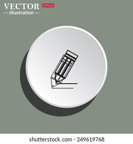 White circle on a green background with shadow. black pencil, vector, EPS 10