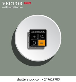 White circle on a green background with shadow. calculator, vector illustration, EPS 10