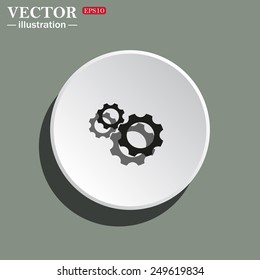 White circle on a green background with shadow. Cog Settings , vector illustration, EPS 10