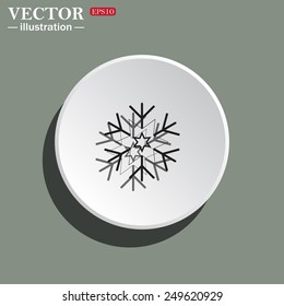 White circle on a green background with shadow. large  snowflake , vector illustration, EPS 10