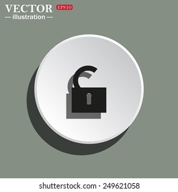 White circle on a green background with shadow. open lock, vector, EPS 10