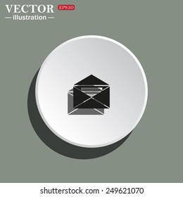 White circle on a green background with shadow. open envelope with a letter, vector, EPS 10