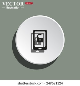 White circle on a green background with shadow. phone is unlocked, vector, EPS 10