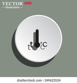 White circle on a green background with shadow. Thermometer , vector illustration, EPS 10