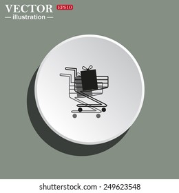 White circle on a green background with shadow. put in shopping cart  , vector illustration, EPS 10