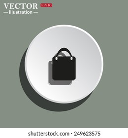 White circle on a green background with shadow. Shopping basket, bag, vector illustration, EPS 10