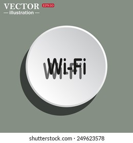 White circle on a green background with shadow. The wireless network , vector illustration, EPS 10