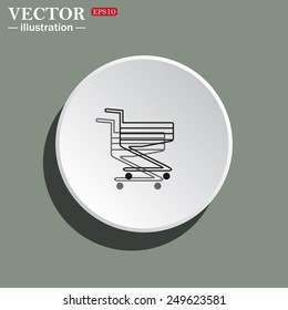 White circle on a green background with shadow. Shoping basket , vector illustration, EPS 10