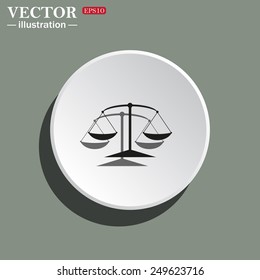 White circle on a green background with shadow. Scales balance , vector illustration, EPS 10
