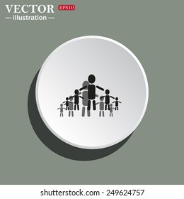 White circle on a green background with shadow. kids silhouette family , vector illustration, EPS 10
