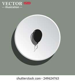 White circle on a green background with shadow. Balloon sign icon. Birthday air balloon with rope or ribbon symbol.  Vector illustration, EPS 10