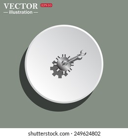 White circle on a green background with shadow. Cog Settings , vector illustration, EPS 10