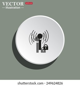 White circle on a green background with shadow. Wireless network access is closed, locked, vector illustration, EPS 10