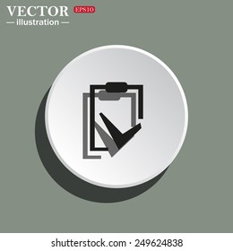 White circle on a green background with shadow. tablet with paper, vector illustration, EPS 10